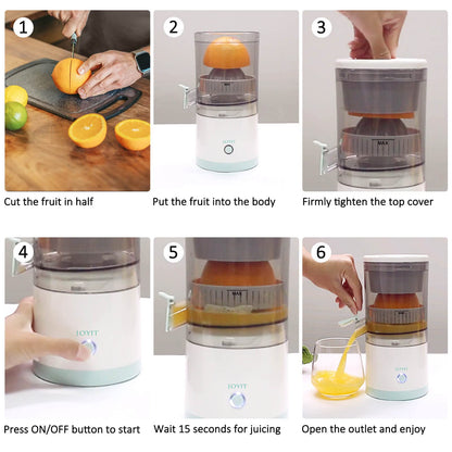 JOYIT Orange Juice Squeezer â€“ USB Rechargeable Electric Citrus Juicer, Wireless Portable Orange Juice Machine, Premium Electric Juicer for Lemon Tomato Grape Watermelon