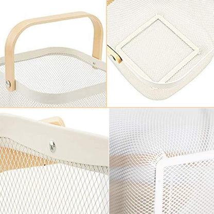 TAMQUSAK Mesh Steel Storage Organizer Basket, Multi-Functional Metal Wire Hanging Kitchen Baskets Fruit Basket with Bamboo Handle Ideal for Kitchen, Bathroom, Pantry, Cabinet Home, Shopping(PACK OF 1)