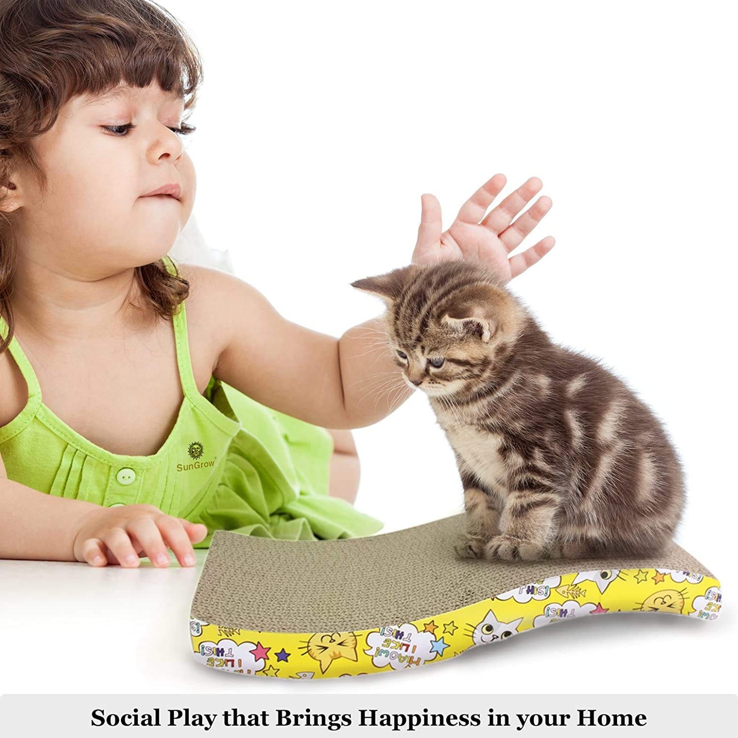 TK 2 in 1 Cat Scratcher Cardboard, Cat Scratching Pad Toy with a Curved Wave Design, Cat Scratcher Pad Lounge Sofa Bed, Suitable for Cats to Rest, Grind Claws and Play