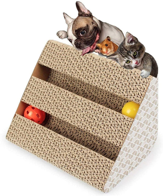 Cat Scratcher Post Scratching Cardboard Triangle W/ Bell Balls Catnip Pet Toy