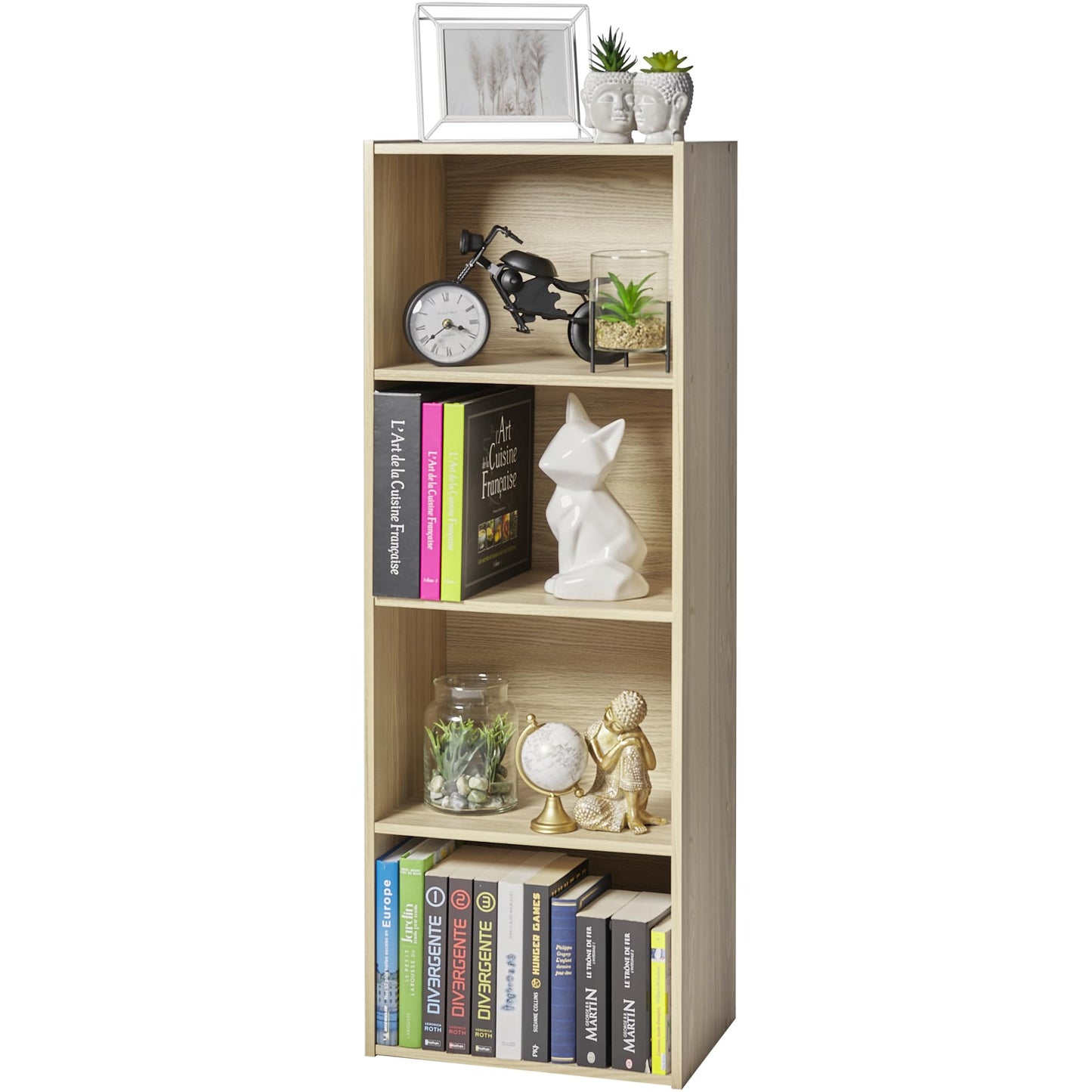 Iris Ohyama 4-Shelf Cabinet, Modern Wooden Storage Unit with Shelves, Versatile Bookcase or Side Furniture for Office, Living Room, Bedroom, Basic Storage Shelf CX-4, Light Brown