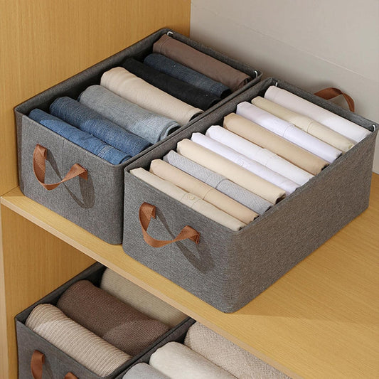 ZDQTRA foldable fabric storage organizer with handle,wardrobe space saving large storage basket organizer for shirt denim cloth toys book shelves closet(multi color) (model 2)