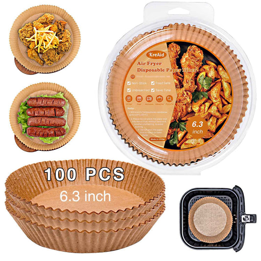 100 PCS Disposable Paper Liner for Air Fryer, Disposable Parchment Liners, Round Baking Paper-Liners for Baking Roasting Microwave (Nature)