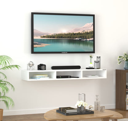 WalLMount TV Entertainment Unit, a sleek Floating Cabinet with Set Top Box Holder Shelf, ideaLfor TVs up to 101.6 cm, presented in a crisp and contemporary White finish