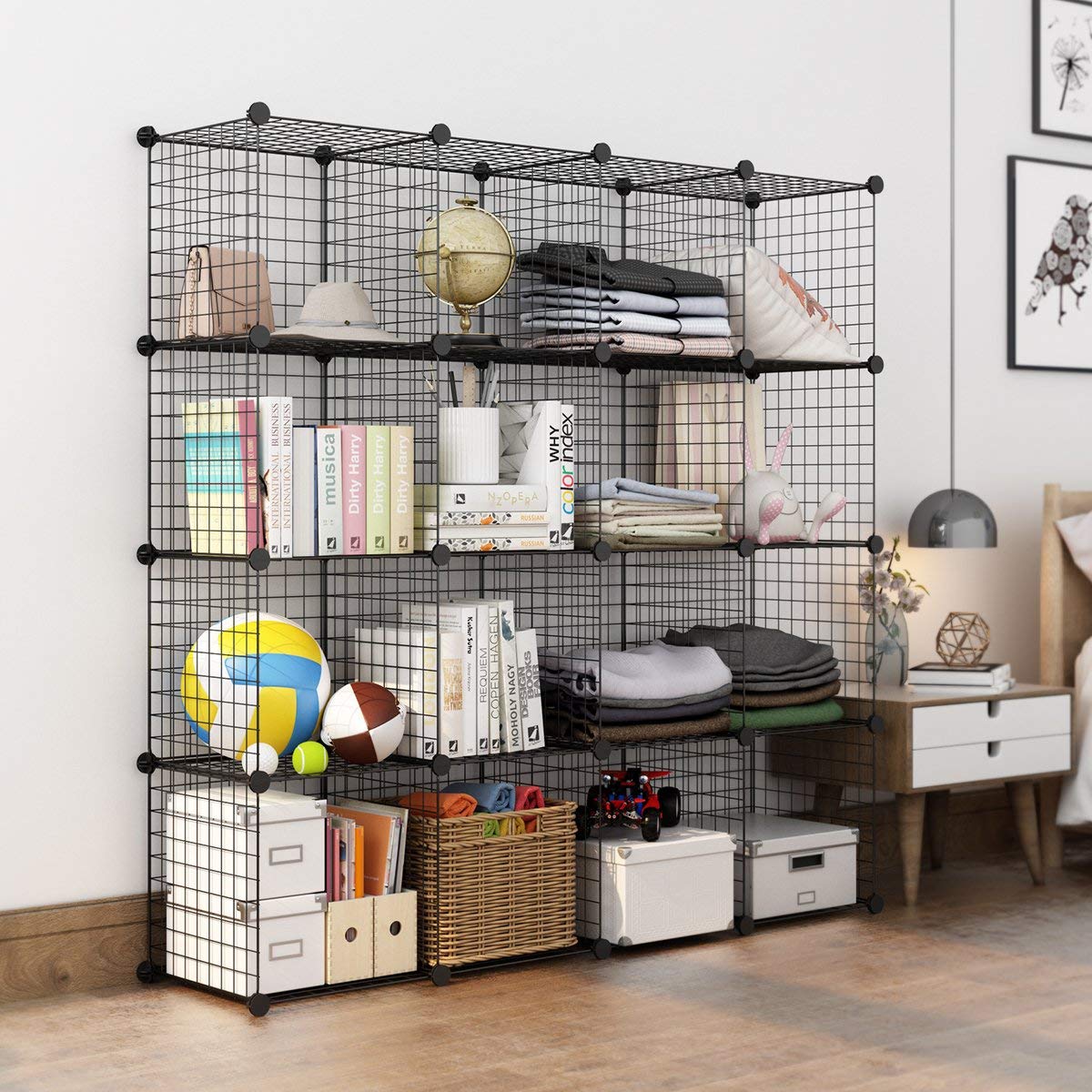 Wire Storage Cubes Modular Shelving Unit DIY Metal Grid Closet Organizer System, Bookcase, Cabinet (16 Cubes)