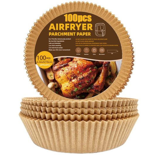 Air fryer disposable paper liner,100pcs 6.3 inch not sticky air fryer liners parchment paper, baking paper suitable for frying. bbq, air fryer, gourmet, microwave, parchment