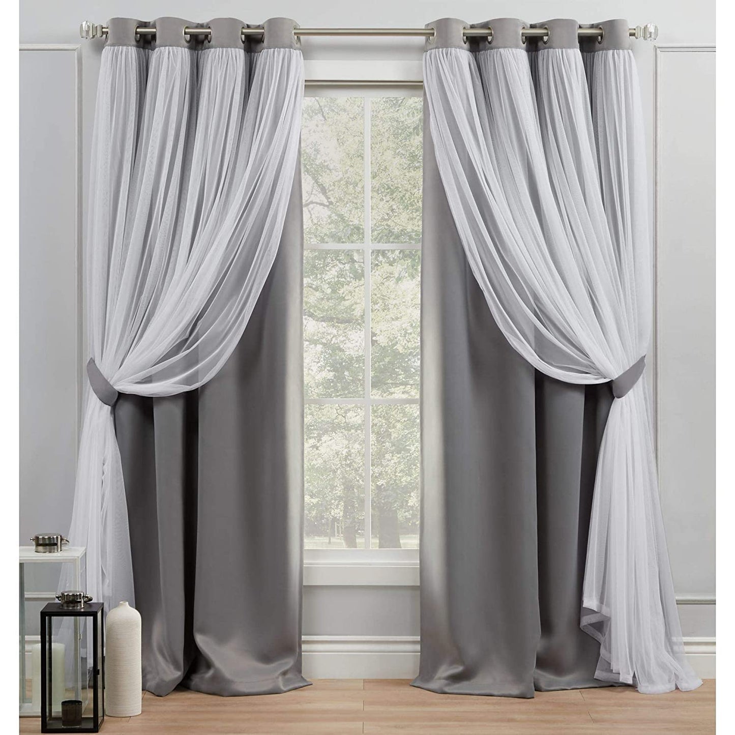 INtex CURTAINS HOUSE Sheer Voile Curtain Panel with Blackout Lining and Steel Grommets Light Filtering Room Darkening 1 Piece for Living Room or Bedroom (150W x 265L CM, Navy)