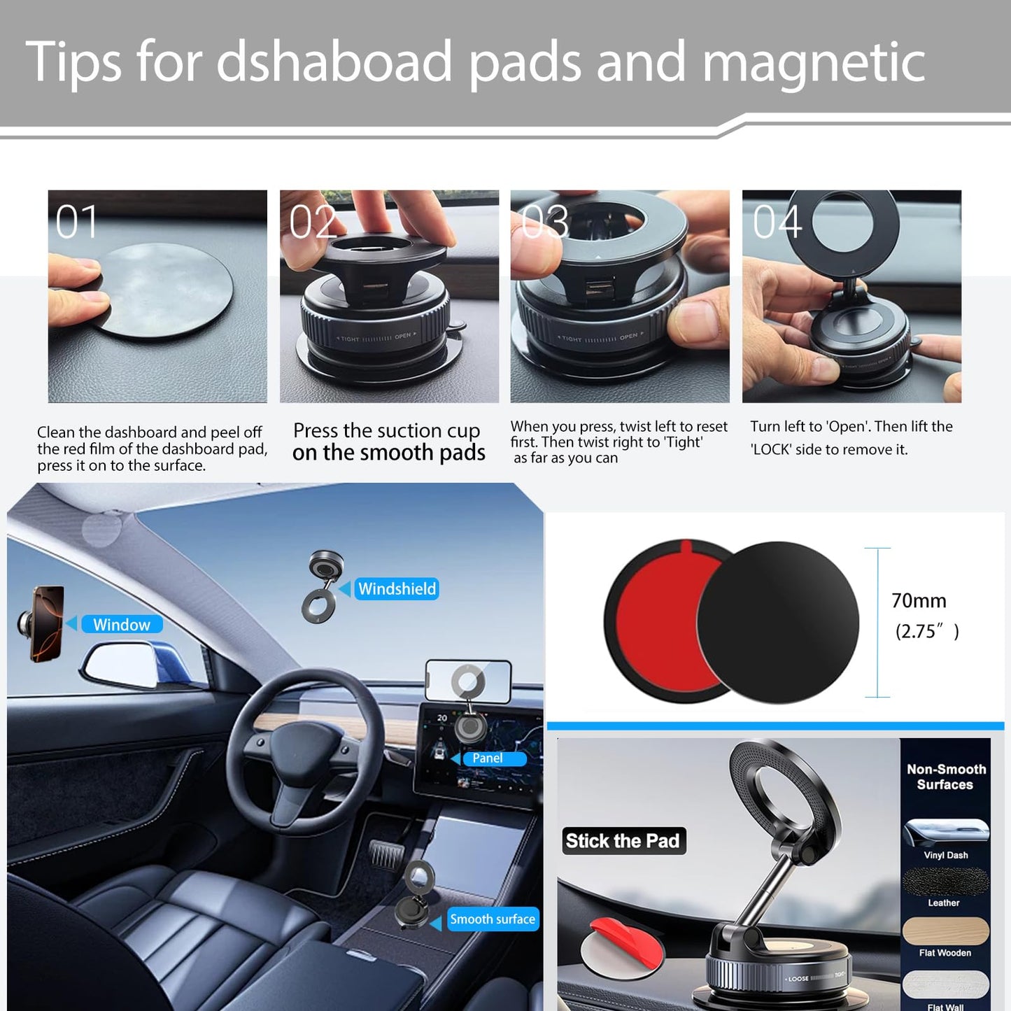 GALUNDGE 2025 Upgraded Vacuum Suction Cup Magnetic Phone Holder Stand for Magsafe, Adjustable Swivel Lock for Car/Gym/Mirror/Kitchen/Smooth Surface