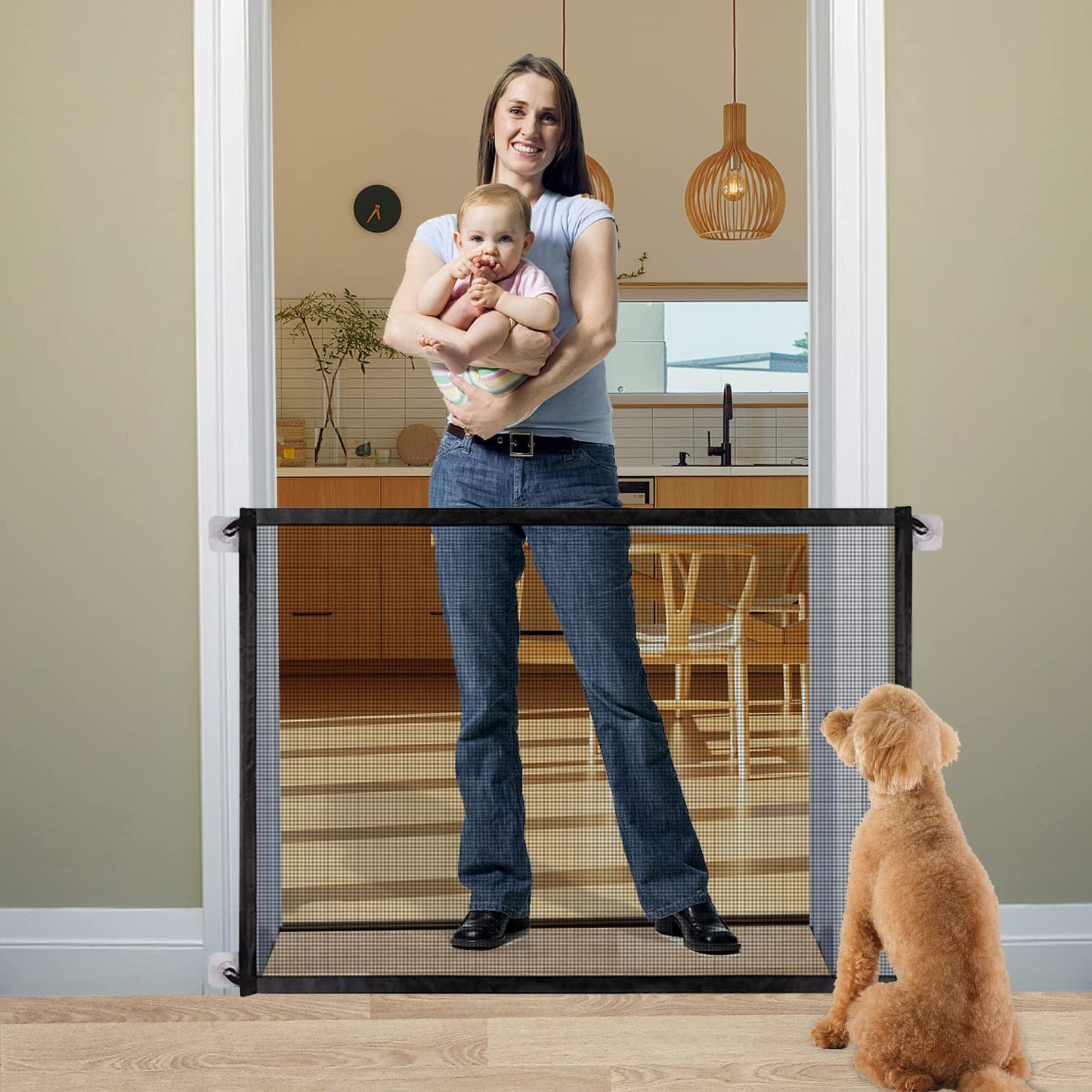 Baby Gate Pet Gate Magic Gate for Dogs Safety Guard Gate Retractable Mesh Dog Gate, Portable Folding Child's Safety Gates Install Anywhere, Safety Fence for Hall Doorway Wide 40.14"-Black