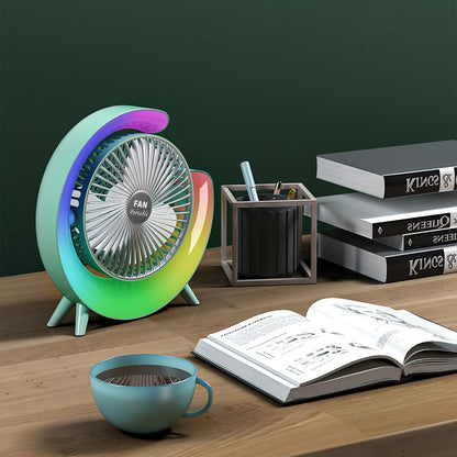 S SUNSBELL Fans and Table Lamp, 360° Rotatable Desk Fans, 3 Speeds Adjustable Table Fan with Ambient Light, 1800mah Rechargeable Travel Fan Colorful Night Lights for Bedroom Home Office Outdoor