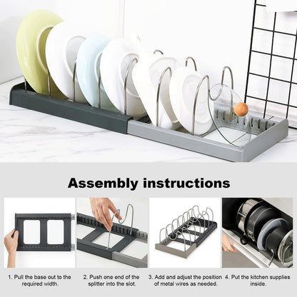 ZITUZY Expandable Organizer for 6 Lids or Pans, Pot Lid Holder, Kitchen Storage, Dish Holder for Drawer, Pot Rack, Dish Rack, Pot Holder Drawer
