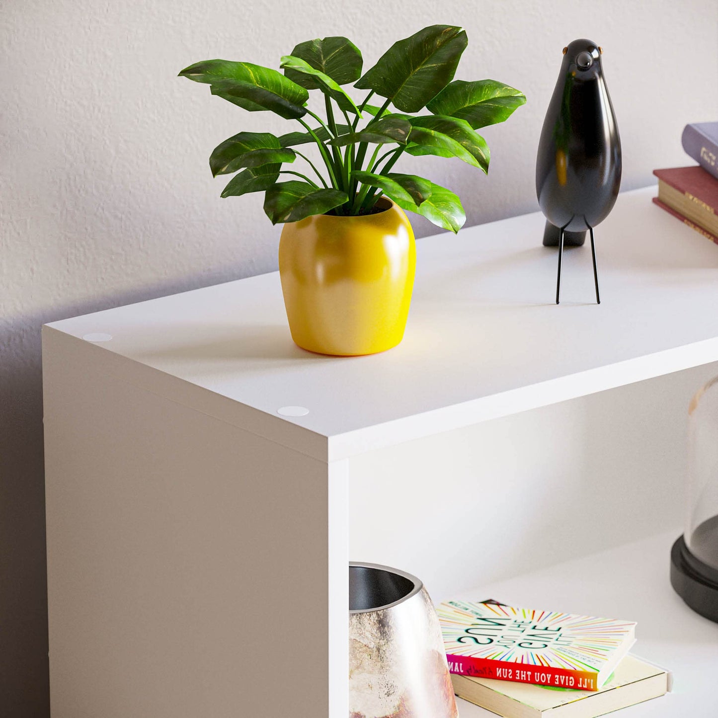 3 Tier Low Bookcase, White Wooden Shelving Display Storage Unit, Modern Office and Living Room Furniture, Wide and Compact Bookshelf, Elegant Design