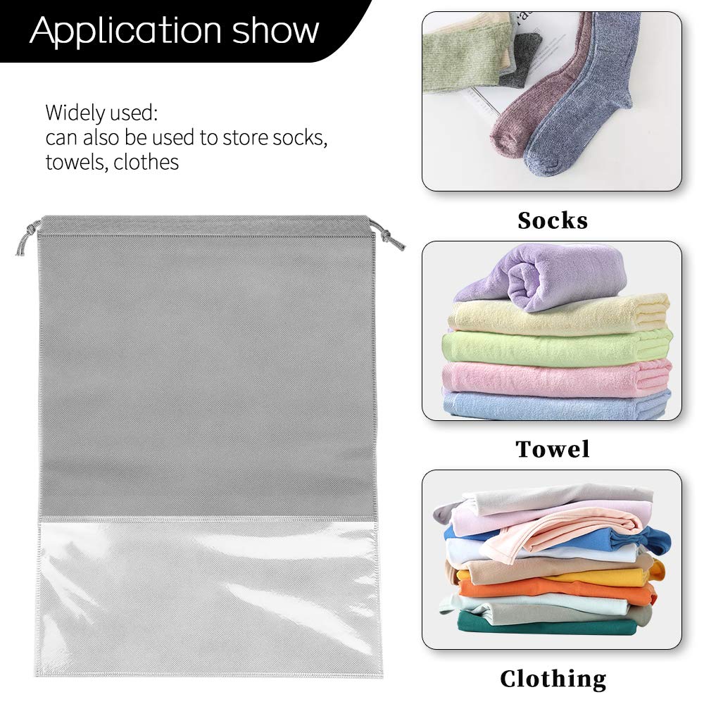 20 Pcs Large Travel Shoe Bags, Portable Dustproof Waterproof Drawstring Shrinkable Closure Non-Woven Shoe Storage Bags for Men's Shoes Women's Shoes and Children Shoes, Gray, L