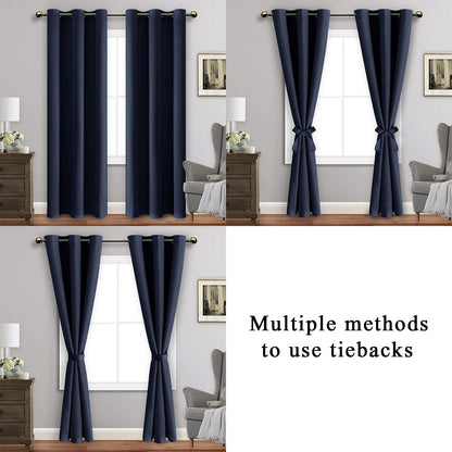 Blackout Curtains with Tiebacks - Thermal Insulated, Light Blocking and Noise Reducing Grommet Curtain Drapes for Bedroom and Living Room, Set of 2 Panels,