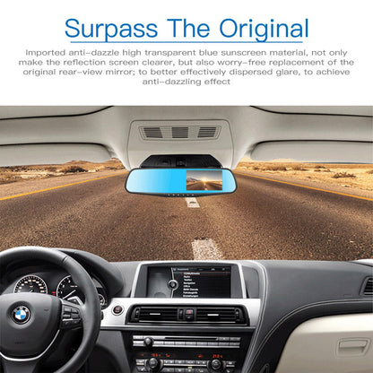 Dash Cam Mirror 1080P Full HD Front and Rear Dual Lens Car Driving Recorder, Wide-Angle Dashboard Camera DVR with G-Sensor, Loop Recording, Parking Mode, Motion Detection (Blue)