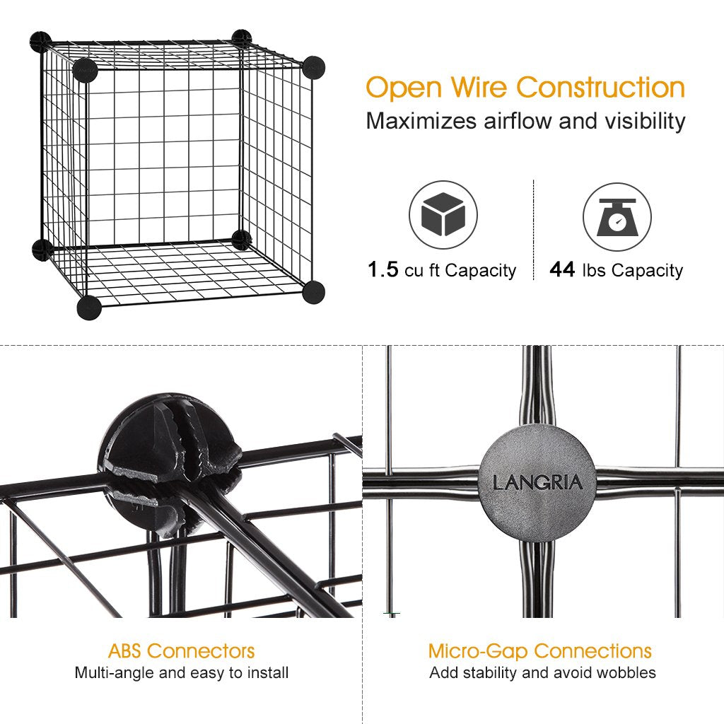 LANGRIA 6-Cube DIY Wire Grid Bookcase, Multi Use Modular Storage Shelving Rack, Open Organizer Cabinet for Books, Toys, Clothes, Tools