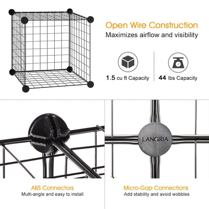 LANGRIA 6-Cube DIY Wire Grid Bookcase, Multi Use Modular Storage Shelving Rack, Open Organizer Cabinet for Books, Toys, Clothes, Tools