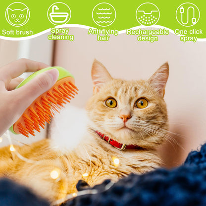 NHYDZSZ Steamy Cat Brush, 3-in-1 Steam Brush for Cats, Steamy Cat Hair Brush, Cat Steamy Brush, Self-Cleaning Steam Cat Brush, Cat Grooming Brush, Pet Hair Removal Comb for Cat and Dog