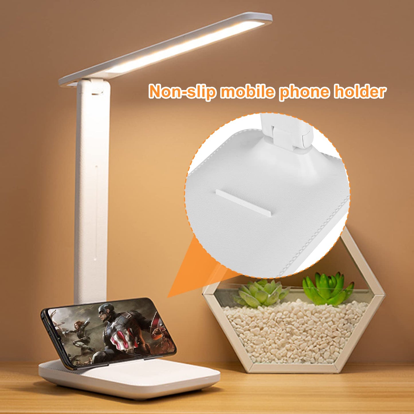 Sporgo Desk Lamp, LED Table Lamp, 3 Colours and 5 Brightness Levels, Dimmable Eye Protection, Table Lamp, Desk Lamp with USB Port, Touch Control, Reading Lamp for Children, Office, Rooms