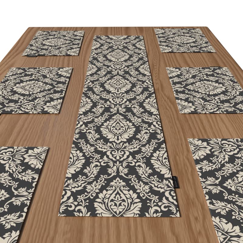 مجموعة مفارش طاولة من القماش الرمادي صوفيا مكونة من 6 قطع باللون الرمادي والأبيض العاجي، كل منها بمقاس 45×30 سم، مفارش طاولة متينة وقابلة للغسل بنمط أنيق لترتيب طعام أنيق ومتطور