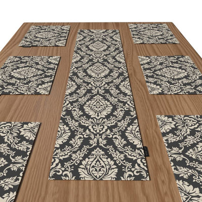 مجموعة مفارش طاولة من القماش الرمادي صوفيا مكونة من 6 قطع باللون الرمادي والأبيض العاجي، كل منها بمقاس 45×30 سم، مفارش طاولة متينة وقابلة للغسل بنمط أنيق لترتيب طعام أنيق ومتطور