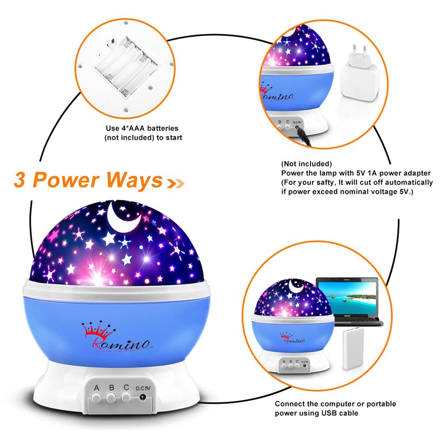 ROMINO Star Master 360 Degree Rotating Moon Night Light Lamp Projector with Colors and USB Cable for Kids Room (Blue)