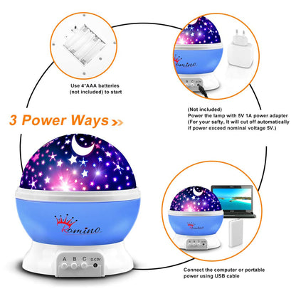 ROMINO Star Master 360 Degree Rotating Moon Night Light Lamp Projector with Colors and USB Cable for Kids Room (Blue)
