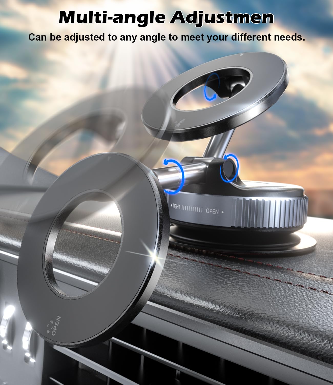 ALAFLY Car Mobile Phone Holder with Vacuum Suction Cup, Compatible with MagSafe, 360° Adjustable and Foldable Magnetic Phone Holder for Car/Windshield/Glass/Any Smooth Surface - Black