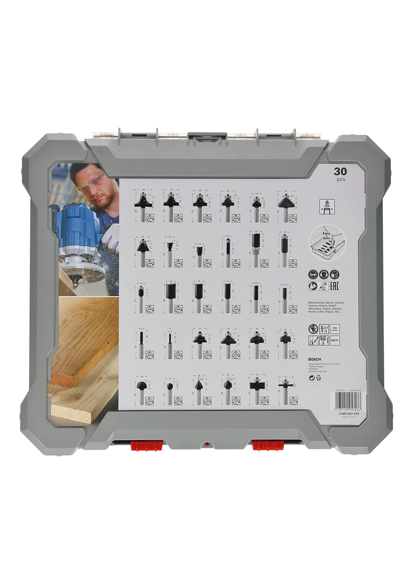 Bosch Professional 30 pcs. Mixed Router Bit Set (for Wood, Ø 8 mm Shank, Accessory Router)