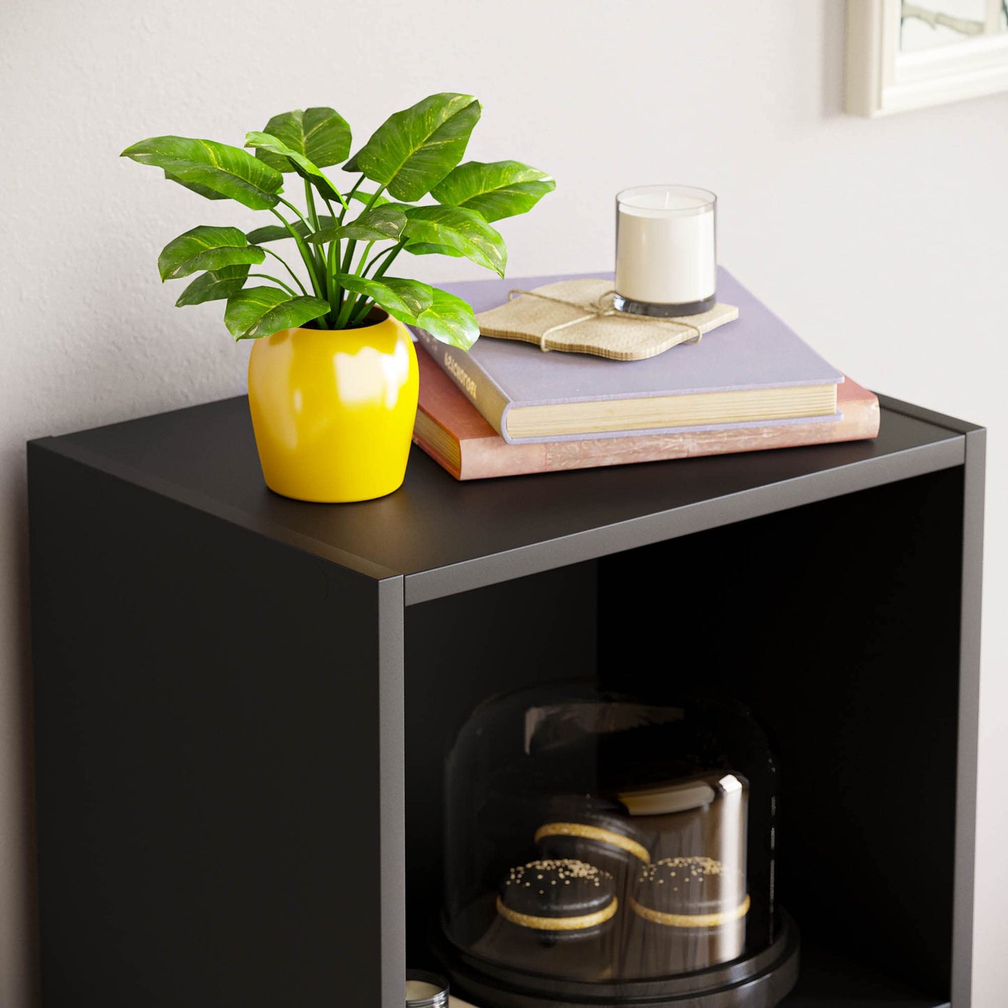 Oxford 3 Tier Cube Bookcase, Black Wooden Shelving Display Unit, Modern Vertical Storage Organizer for Home Office, Living Room, or Bedroom Furniture, Tall Design