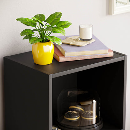 Oxford 3 Tier Cube Bookcase, Black Wooden Shelving Display Unit, Modern Vertical Storage Organizer for Home Office, Living Room, or Bedroom Furniture, Tall Design