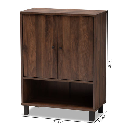 Modern Shoe Cabinet, Brown Wooden Shoe Storage Organizer with Doors, Contemporary Freestanding Rack for Entryway, Hallway, or Closet, Concealed Footwear Storage