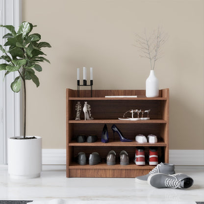 Wood Shoe Rack, Fits up to 15 Pairs, 4-Shelf Wooden Shoe Storage Organizer for Home, Knock-Down Design for Easy Assembly, Brown Finish