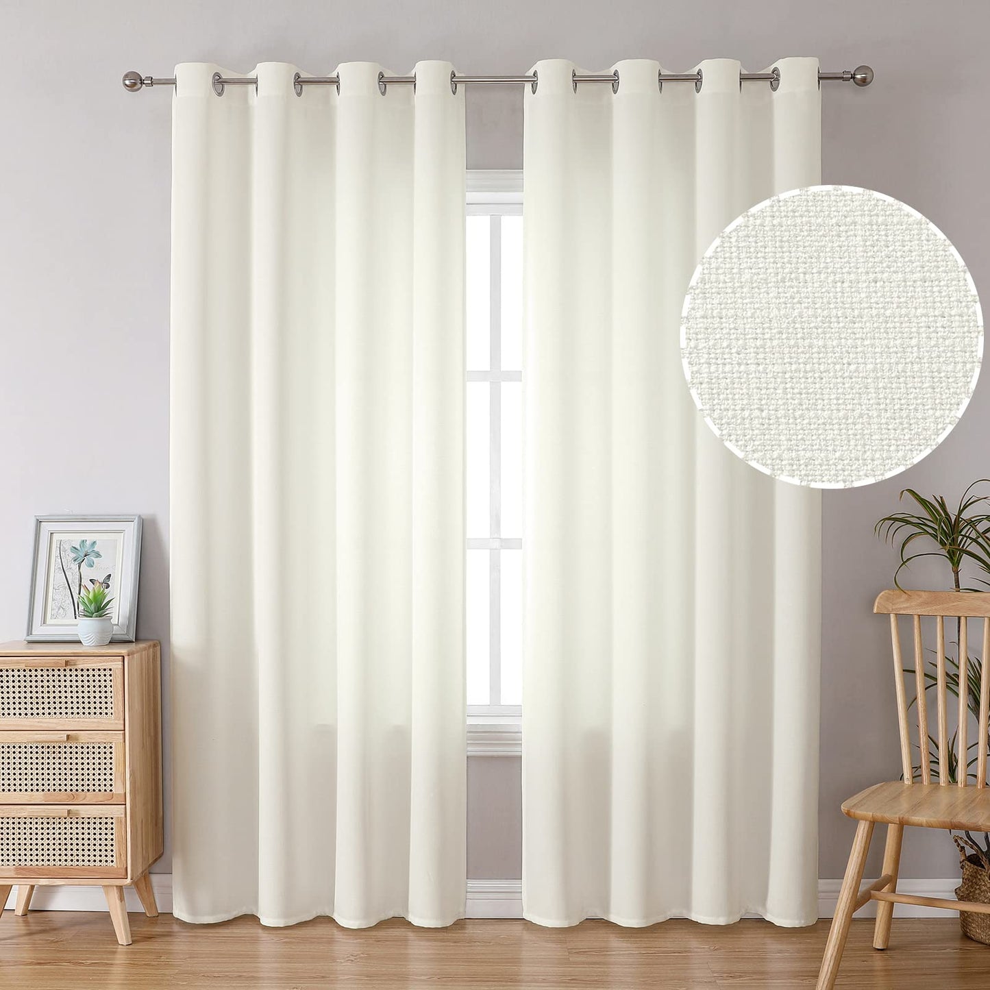INtex CURTAINS Natural Linen Curtains -Semi Transparent Sheer -Soft And Durable Fabric -For Living Rooms And Bedroom Steel Grommets -Two Pieces 145W x 180L CM Light Grey