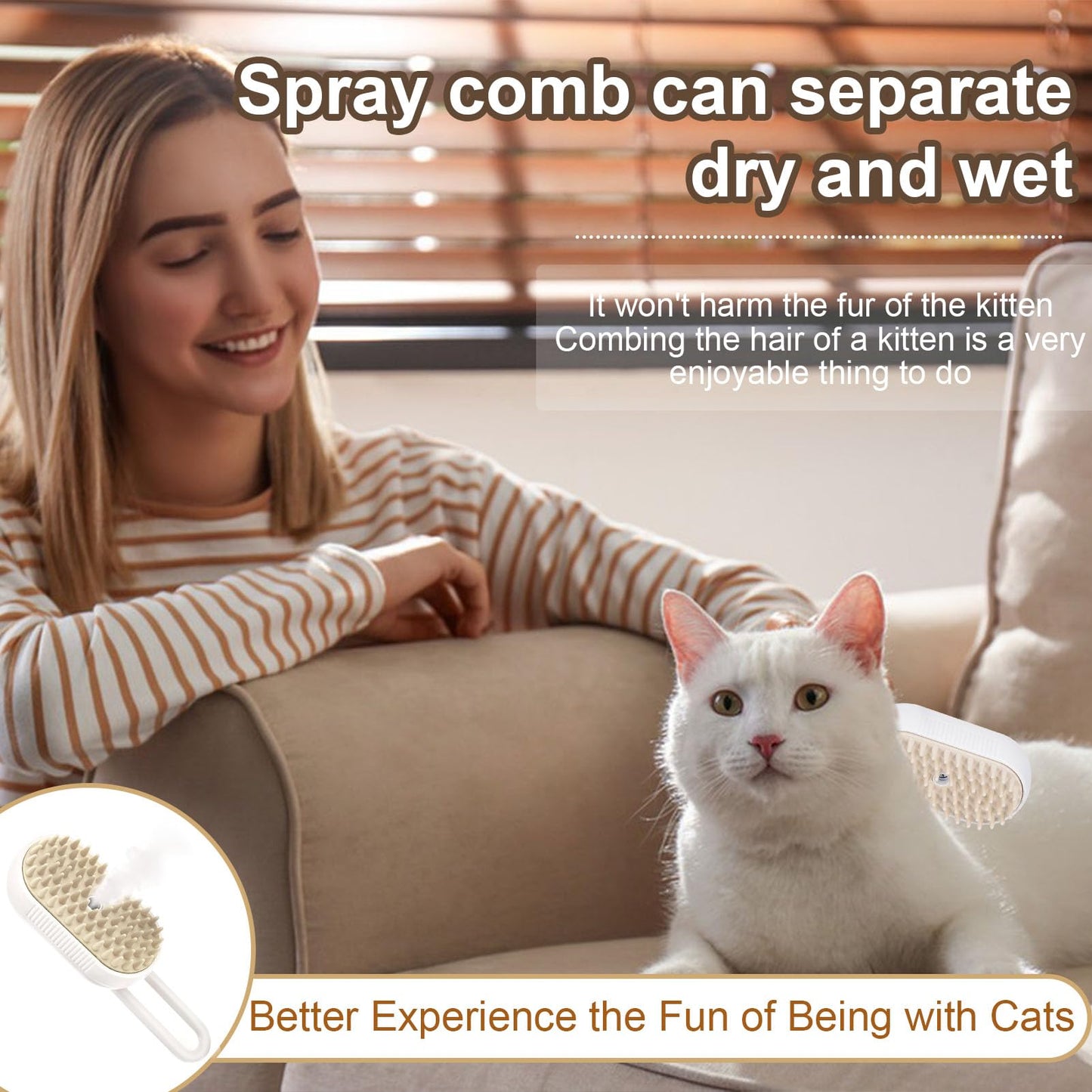SUFANG Steam Brush for Cats and Dogs, 3 in 1 Cat Steamy Brush with Water Tank, Steam Brush for Massage for Long/Short Hair, for Grooming and Removing Pet Hair