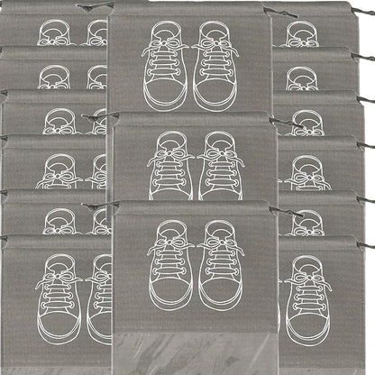 حقائب تخزين أحذية كبيرة، حقائب أحذية مقاومة للغبار برباط مع نافذة شفافة، منظم سفر مقاوم للماء، حقائب أحذية محمولة - رمادي