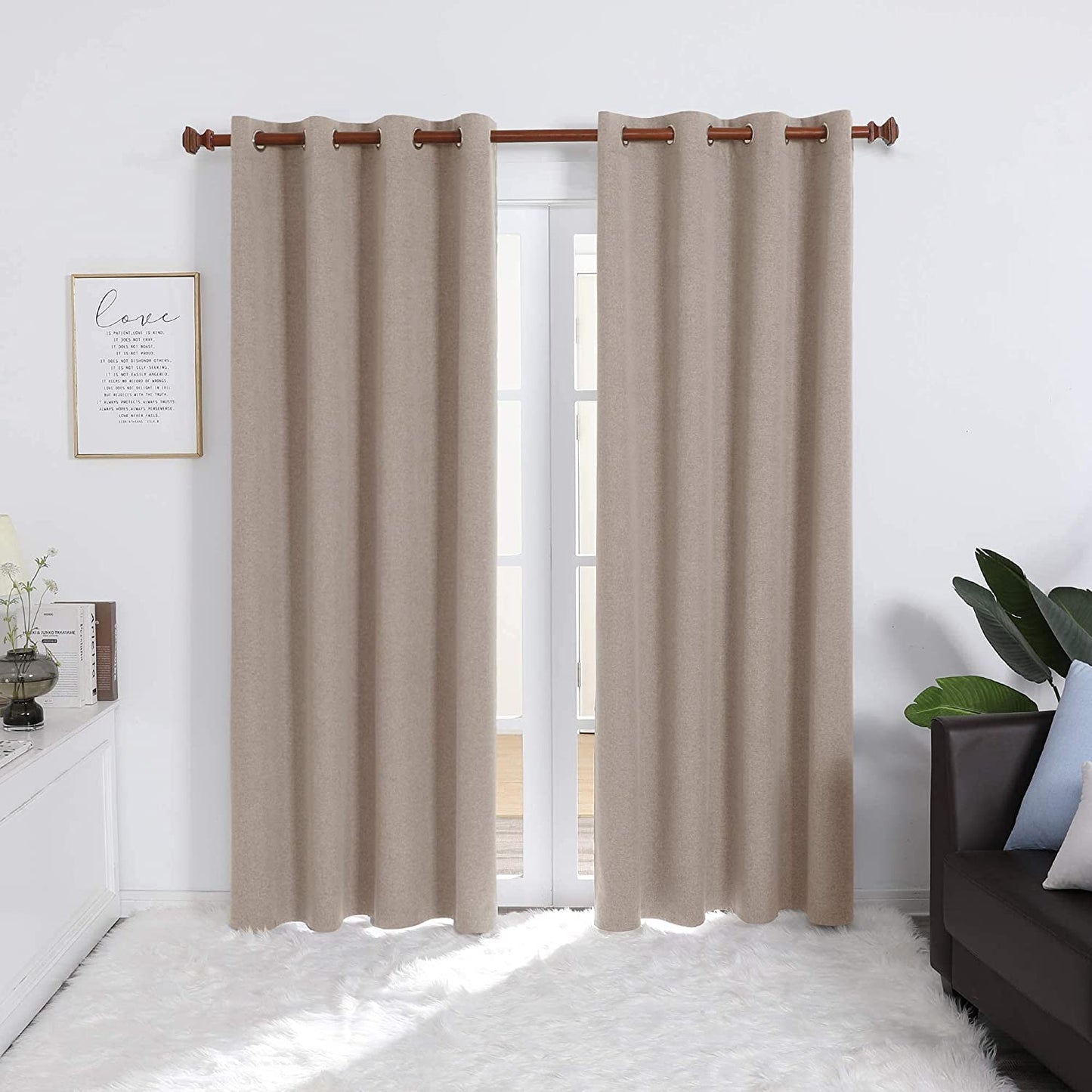 INtex CURTAINS HOUSE Linen Blackout curtains - 100% Blackout - sun zero - Fully Darkness for Room - thermal insulated fabric - silver steel Grommets - 1 Piece 150W X 260L CM Off White-Natural