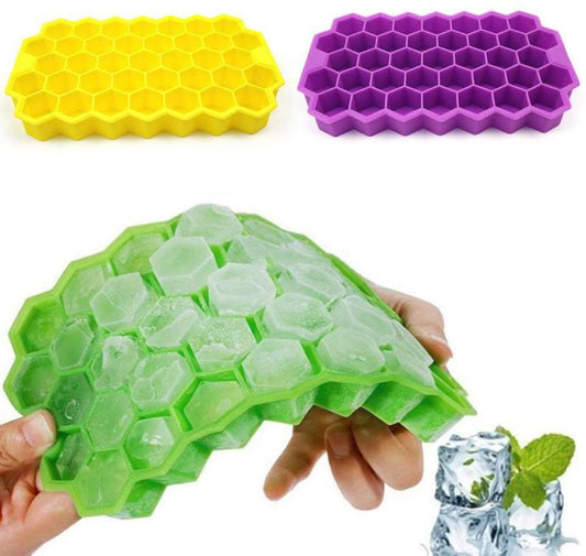 Vency Flexible Silicone Honeycomb Shape Ice Cube Tray - 37 Grids Cavity Mold for Cocktail, Whiskey, Coffee, Fruit Juice, Soft Drink (Set of 2, Multicolor)