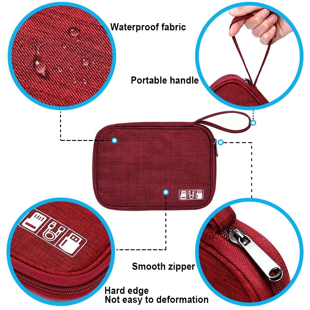 Electronic Organizer Travel Cable Organizer Bag Digital Accessories Storage Case with Dividers for Hard Drives, Portable Charger, Cables, Phone, USB, SD Card(Wine Red)