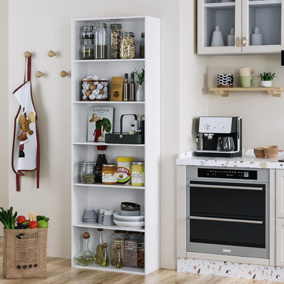 Tall Open Bookcase with 6 Shelves, Modern Bookcase Organizer for Bedroom, Living Room, or Office, Freestanding Manufactured Wood Storage Unit, High Capacity Shelving, White