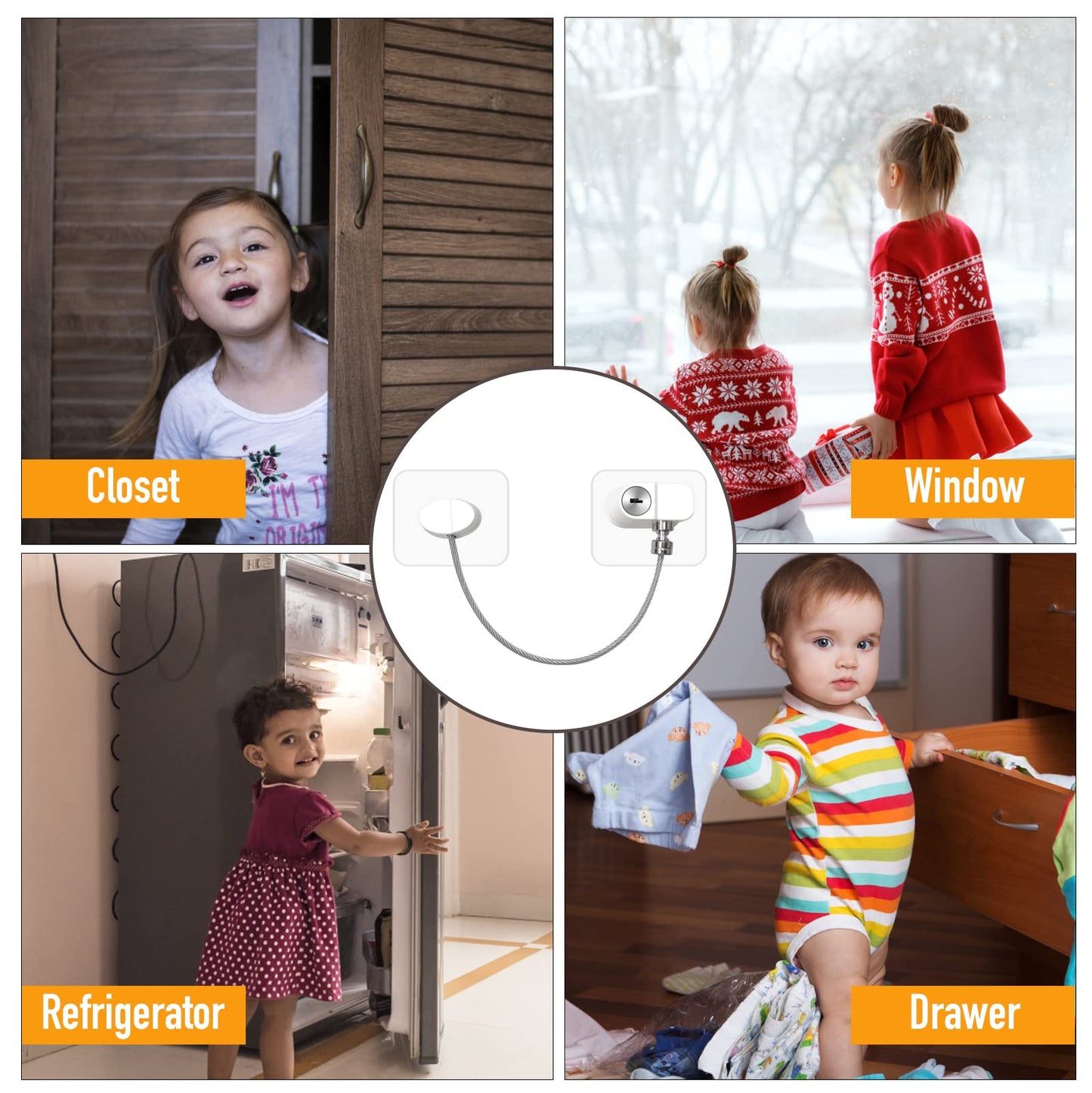 2 x Refrigerator Lock No Drilling with Key for Children & Pets, Fridge Child Lock for Washing Machine, Cupboards, Wardrobes, Toilets, Wine Cooler, Window (2 HP White with Key)