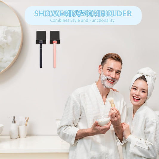 Clear Acrylic Adhesive Razor Holder Hooks 2 Pack, Waterproof His and Hers Shower Wall Organizer, Modern, For Bathroom and Bathtub Organization