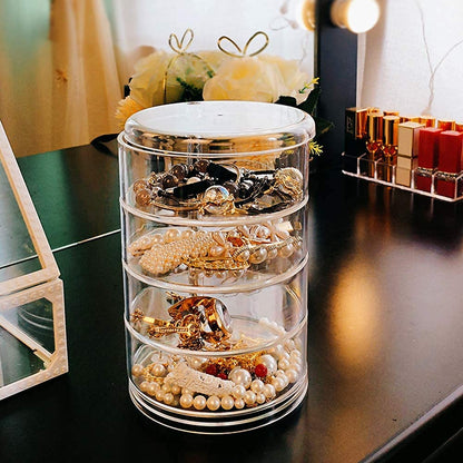 YAIHE Clear Acrylic 3,4,5Layer Jewelry make up tools Box 360 Degree Rotatable,Earrings Necklace Rings Organizer storage