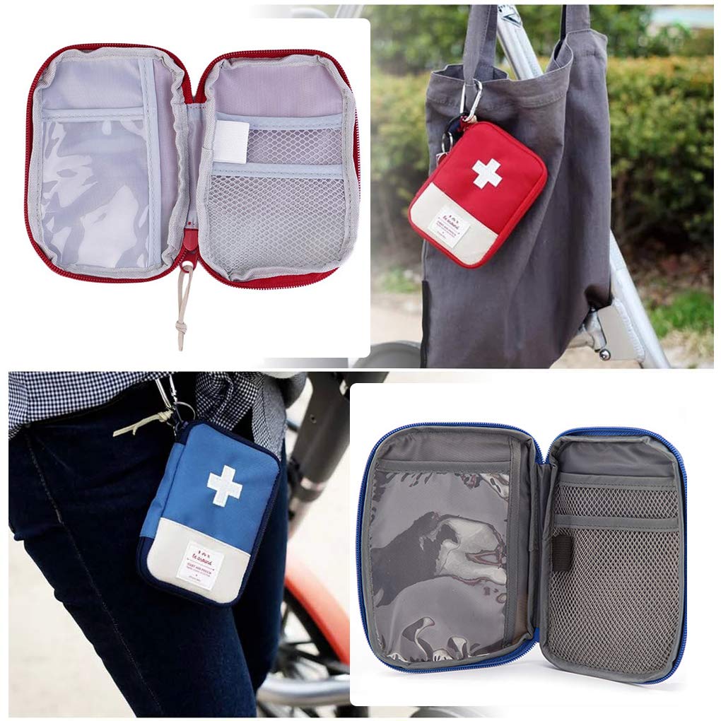 WishLotus Travel Mini First Aid Pouch, Portable Mini First Aid Kit Storage Bag for Medicine Boxes Medical Kits Empty Bag for Sports Camping Hiking Outdoor Activities Emergency (Red),6.5x5.1x0.6in