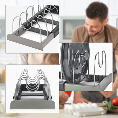 ZITUZY Expandable Organizer for 6 Lids or Pans, Pot Lid Holder, Kitchen Storage, Dish Holder for Drawer, Pot Rack, Dish Rack, Pot Holder Drawer