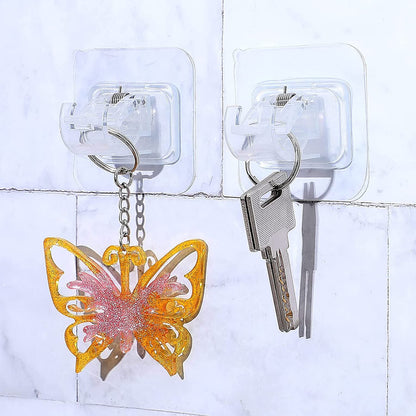 Adjustable Rod Bracket, Self-Adhesive Curtain Hook No Drill Fixing Rod Holder Bracket Drapery Hook Curtain Pole Towel ABS Wall Bracket Hook for Home Bathroom Living Room Hotel Use (6 Pieces, Clear)