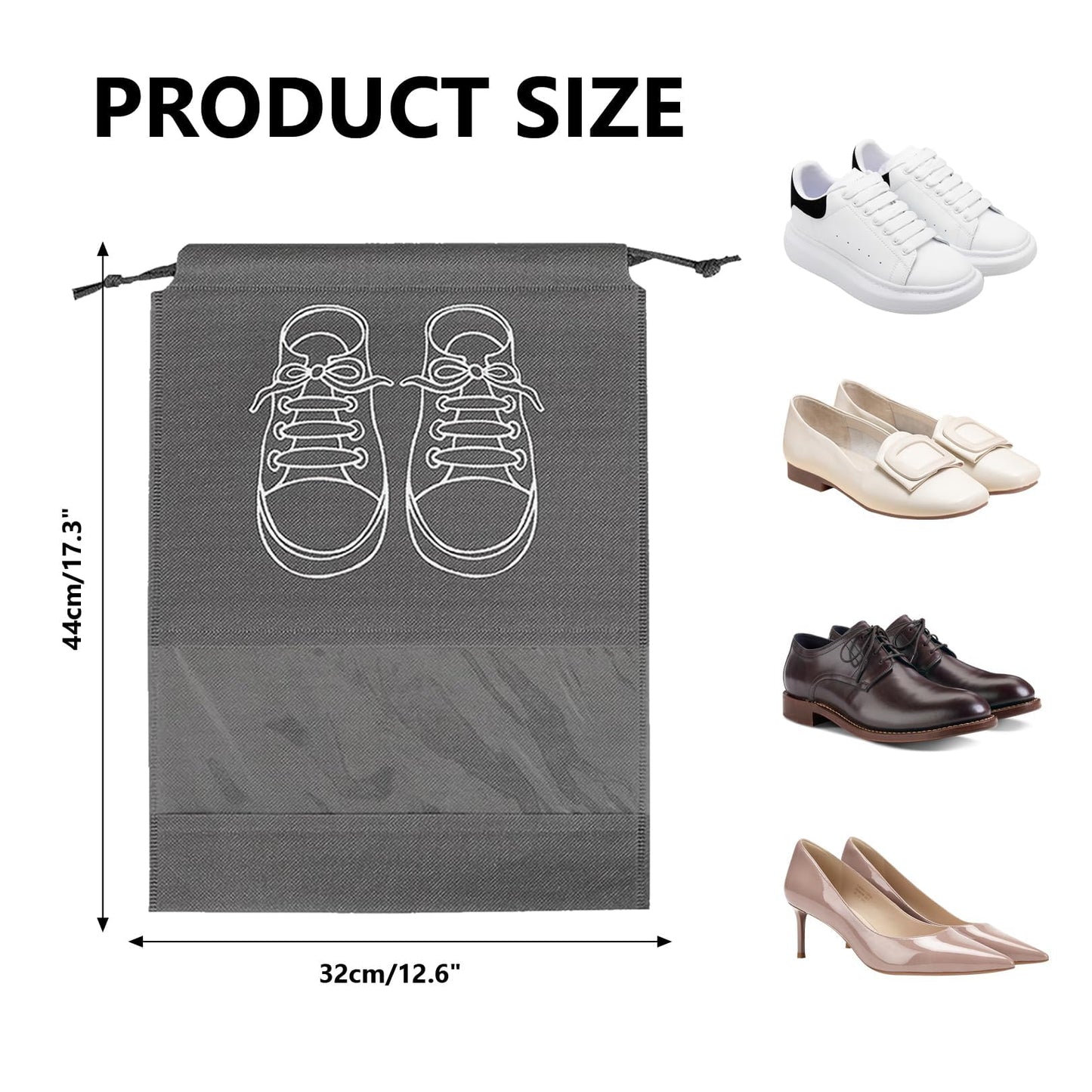 YHQZ 5 Pcs Large Shoe Storage Bags,Shoe Bags for Travel,Dustproof Drawstring Shoes Bags,Shoe Travel Bag,Drawstring Non-Woven Shoes Storage Bags with Transparent Window for Daily and Travel Use(Grey)