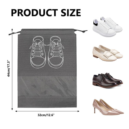 YHQZ 5 Pcs Large Shoe Storage Bags,Shoe Bags for Travel,Dustproof Drawstring Shoes Bags,Shoe Travel Bag,Drawstring Non-Woven Shoes Storage Bags with Transparent Window for Daily and Travel Use(Grey)