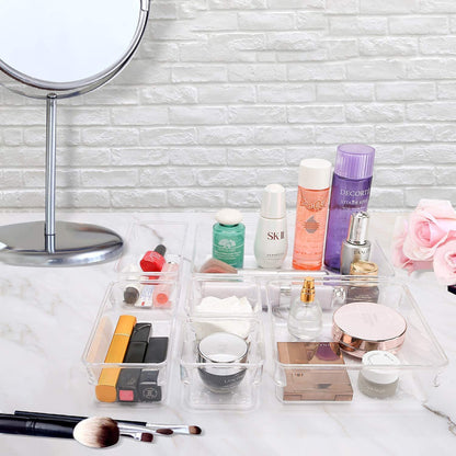 Niwlix Drawer Storage Organizer, Versatile Bathroom and Vanity Drawer Cosmetic Organizer Trays, Storage Bins for Makeup, Bedroom, Kitchen Gadgets Utensils and Office 7Pcs Set