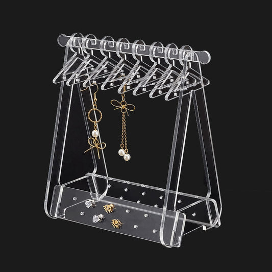 Sawhorse-Style Earring Holder Stand – Acrylic Jewelry Display with 52 Holes for Dangle and Stud Earrings, 15 cm Tall Organizer Rack for Retail Show or Vanity Storage
